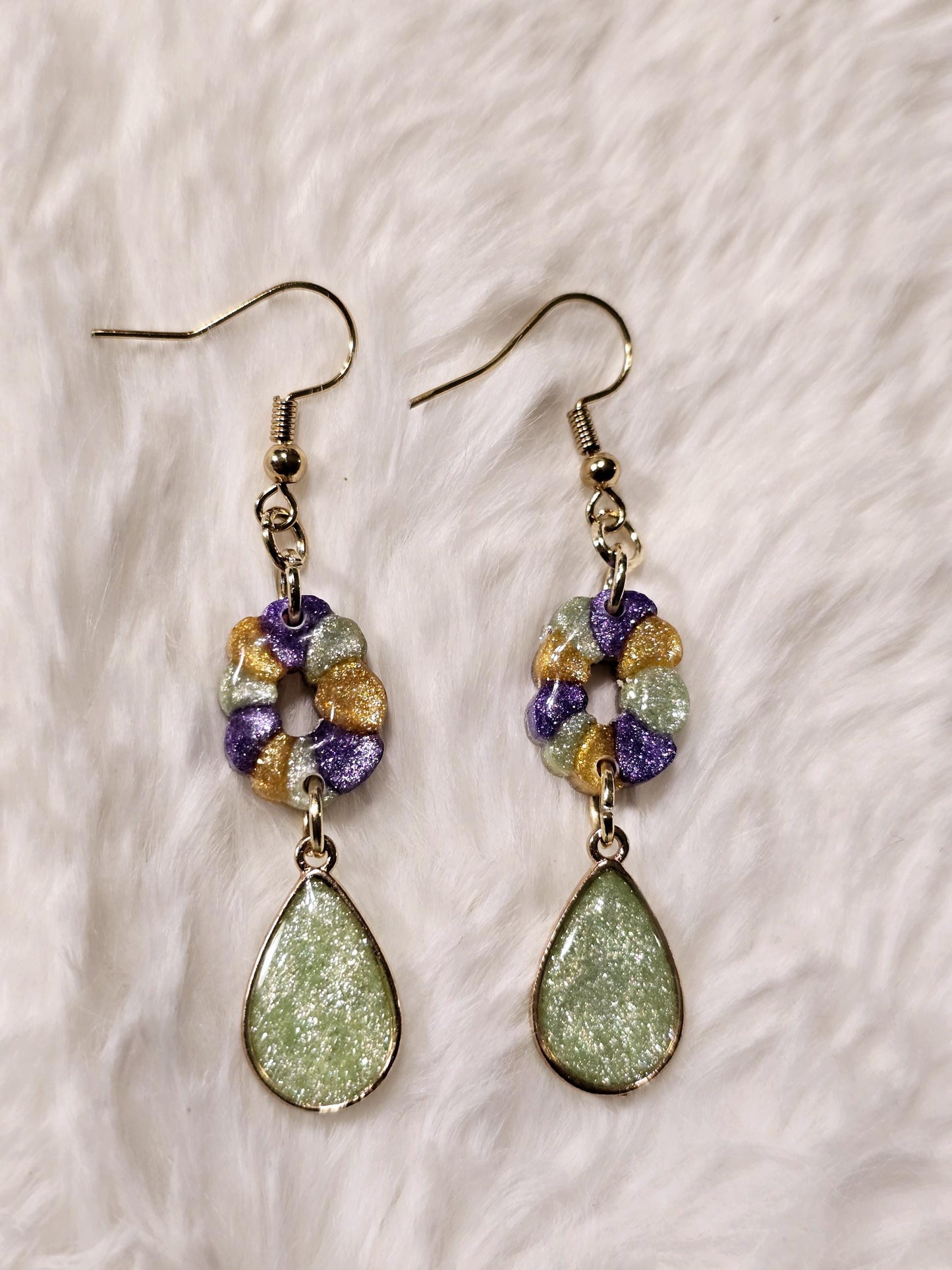 Mardi Gras King Cake teardrop Pendent Earrings