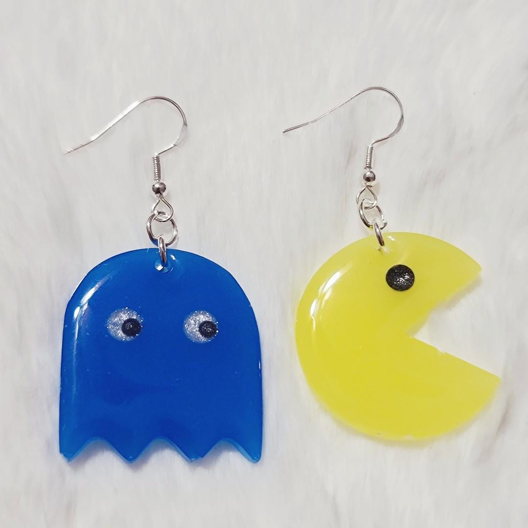 Retro Pac-Man & Ghost Resin Earrings