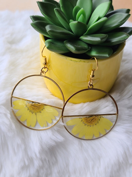 Yellow Daisy Hoop Earrings