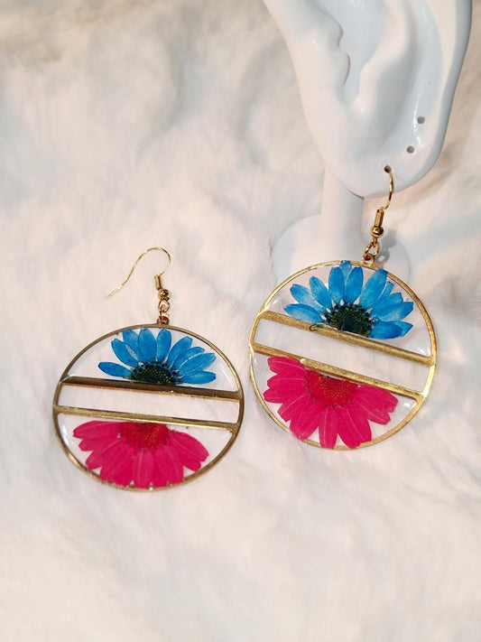 Blue and Red Daisy Earrings