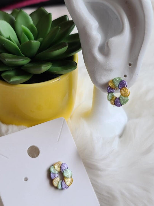 Mardi Gras King Cake Stud Earrings