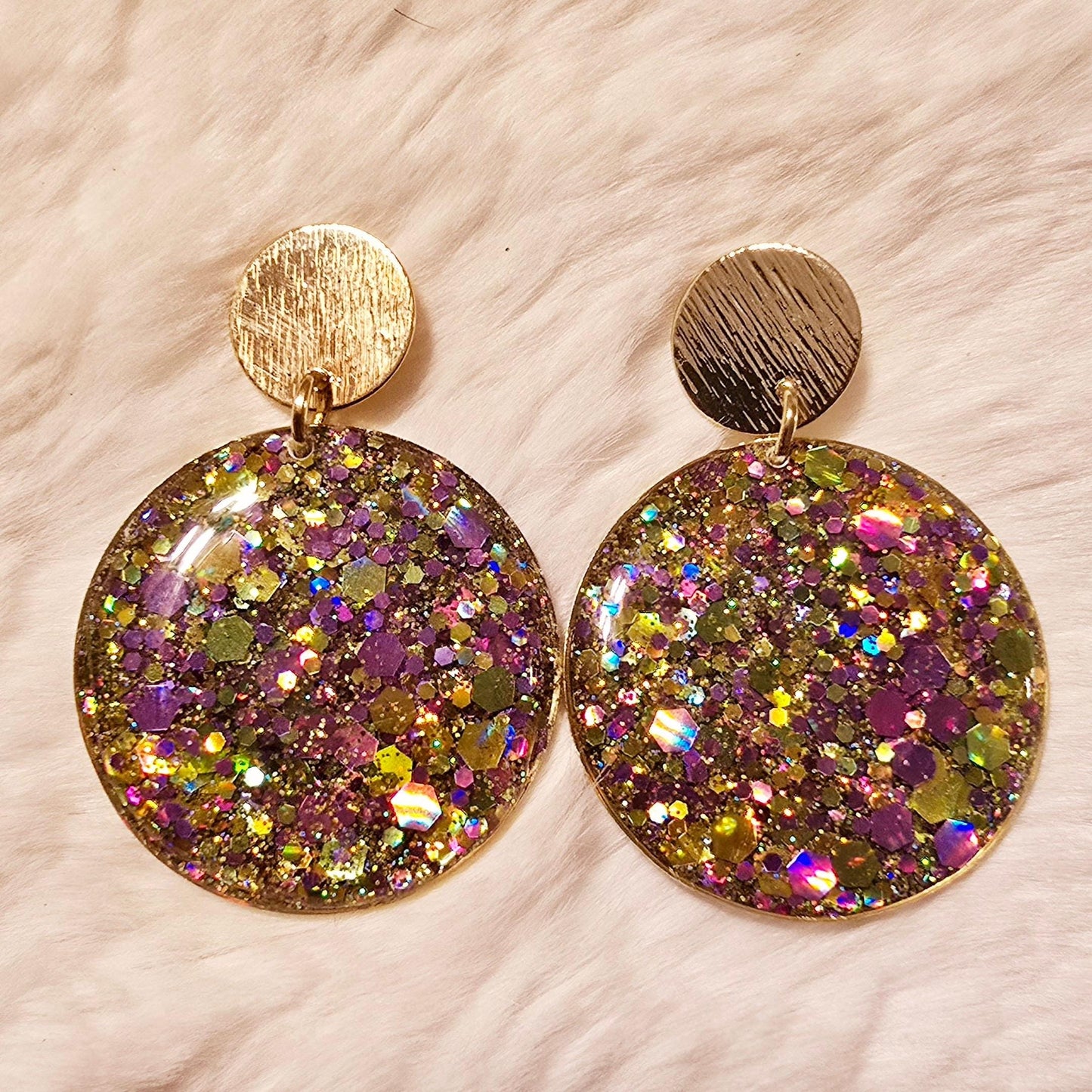 Mardi Gras Glitter Round Earrings