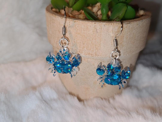 Blue Glitter Crab earrings
