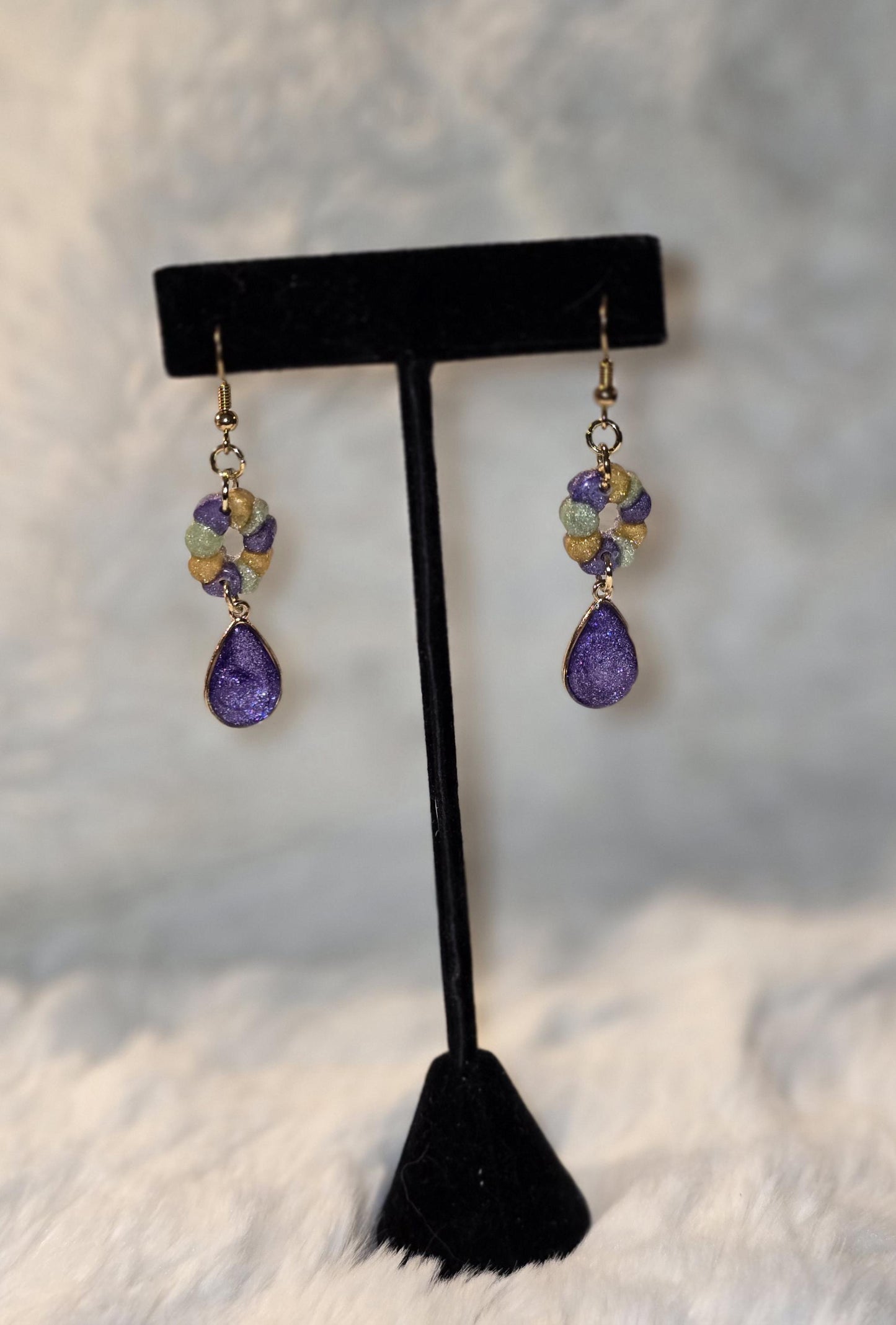 Mardi Gras King Cake teardrop Pendent Earrings