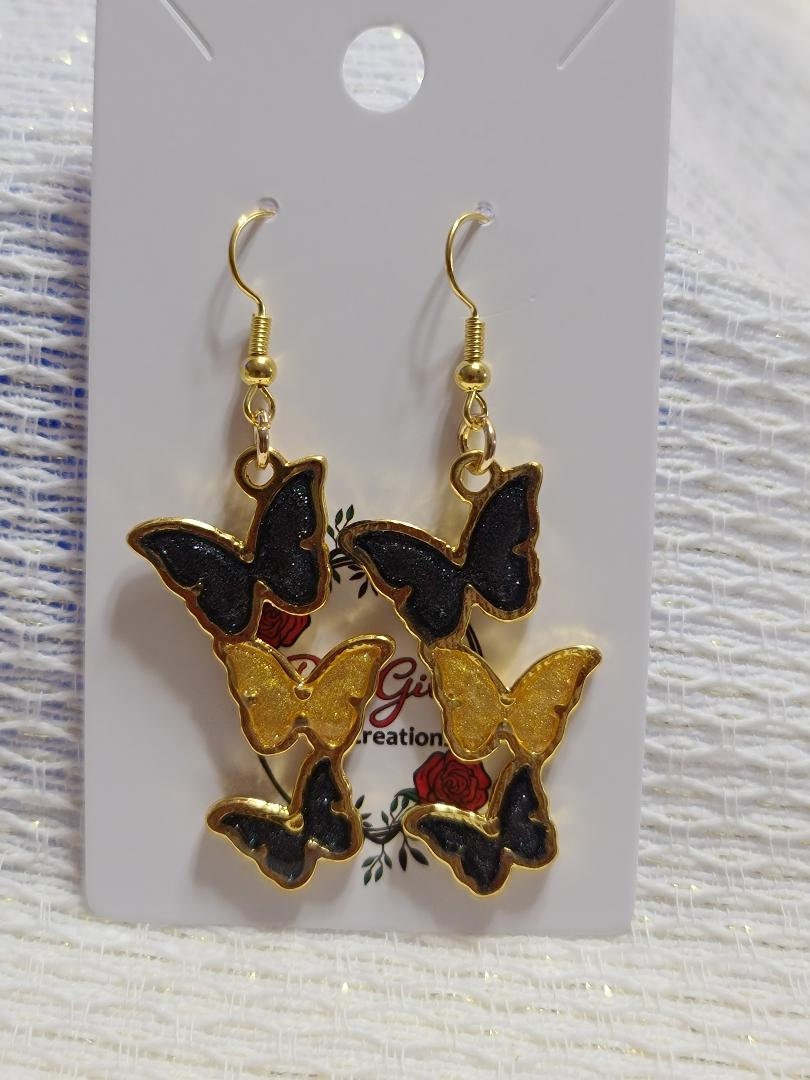 Black and Gold Butterfly Earrings