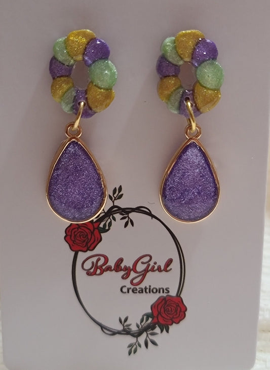 Mardi Gras King Cake Pendant Earrings