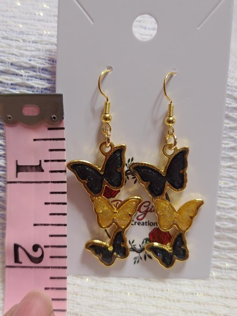 Black and Gold Butterfly Earrings