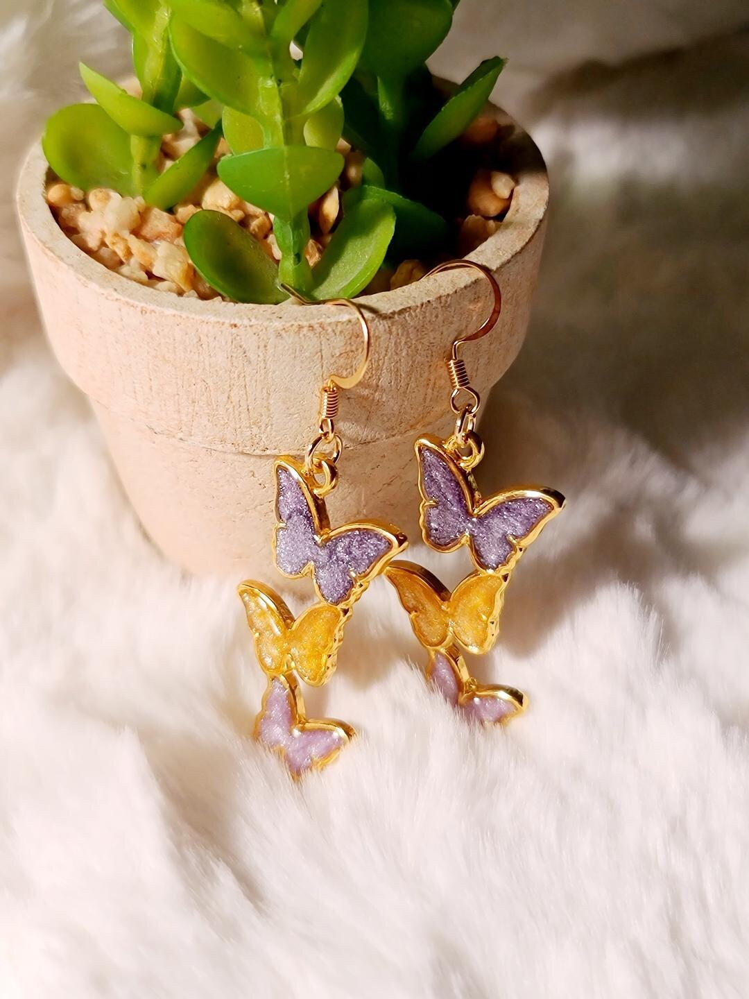 Purple and Gold Butterfly Earrings