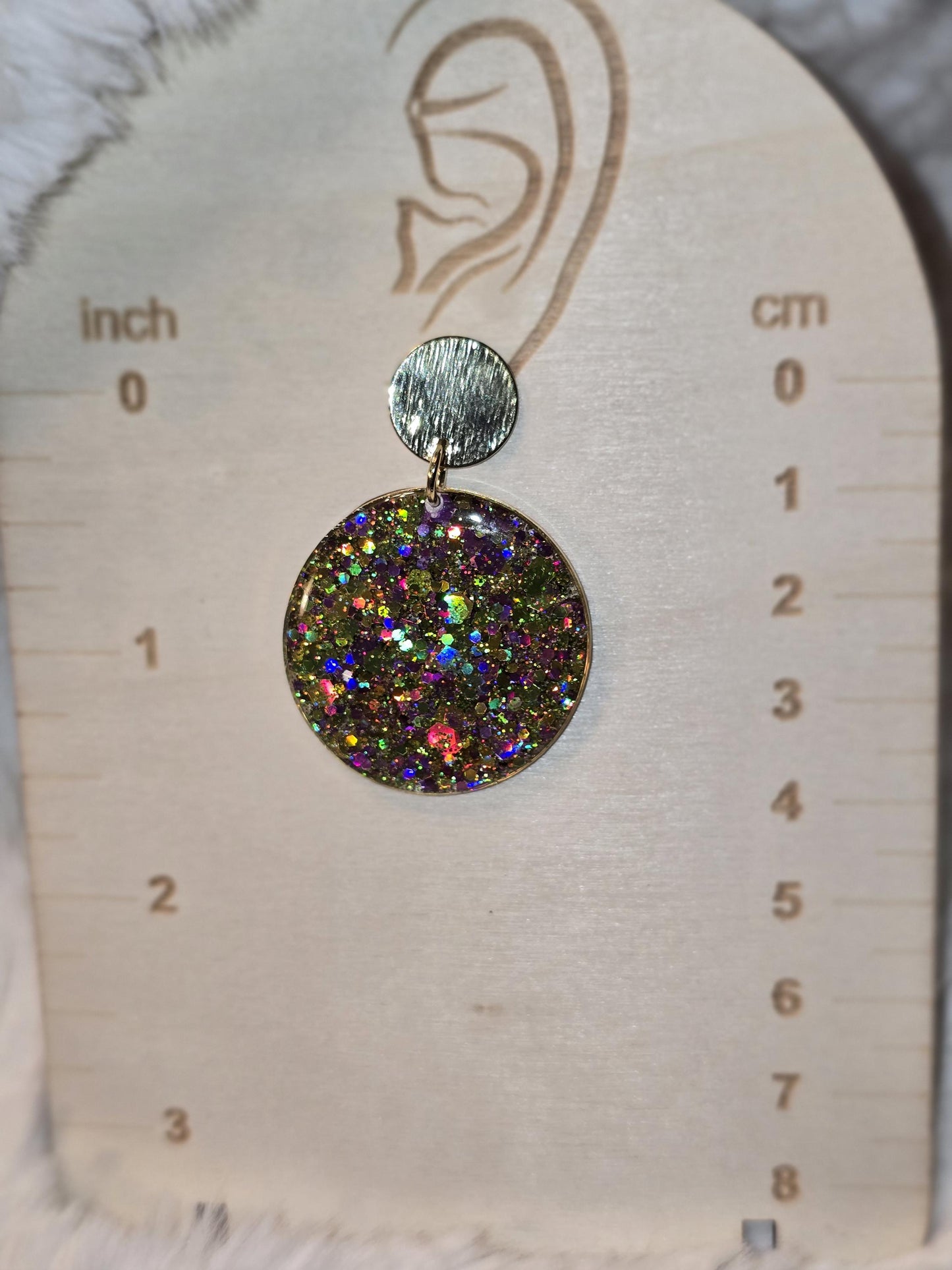 Mardi Gras Glitter Round Earrings