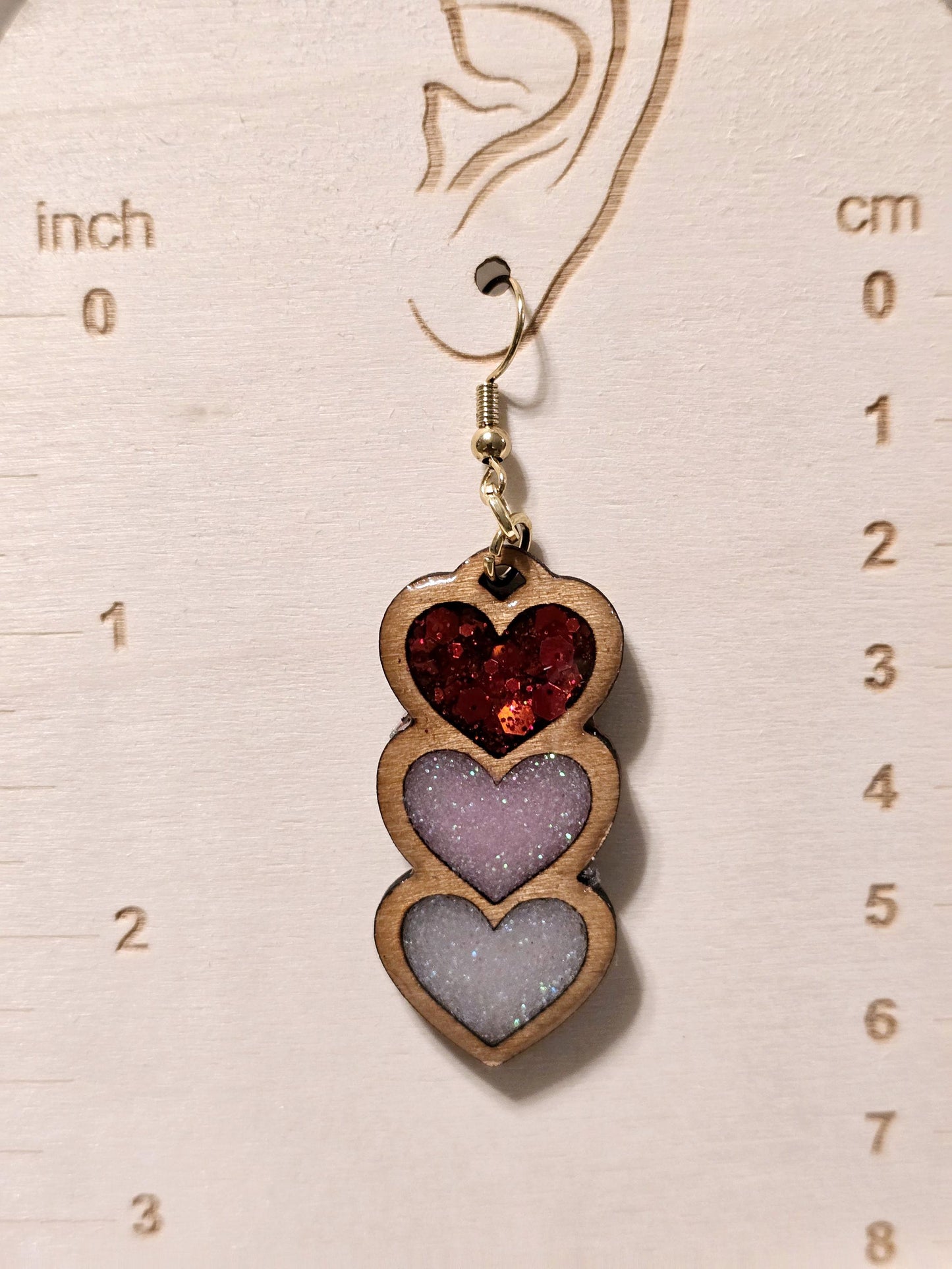 Triple Heart Wooden Earrings