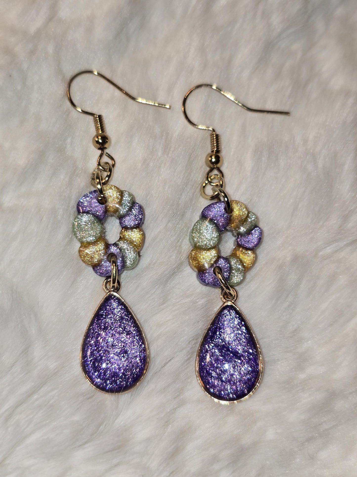 Mardi Gras King Cake teardrop Pendent Earrings