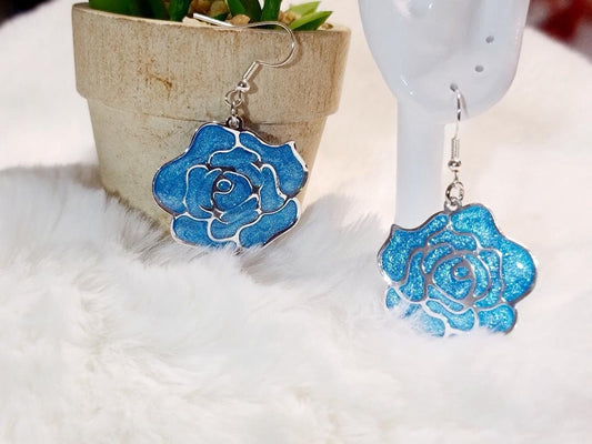 Blue Rose Earrings