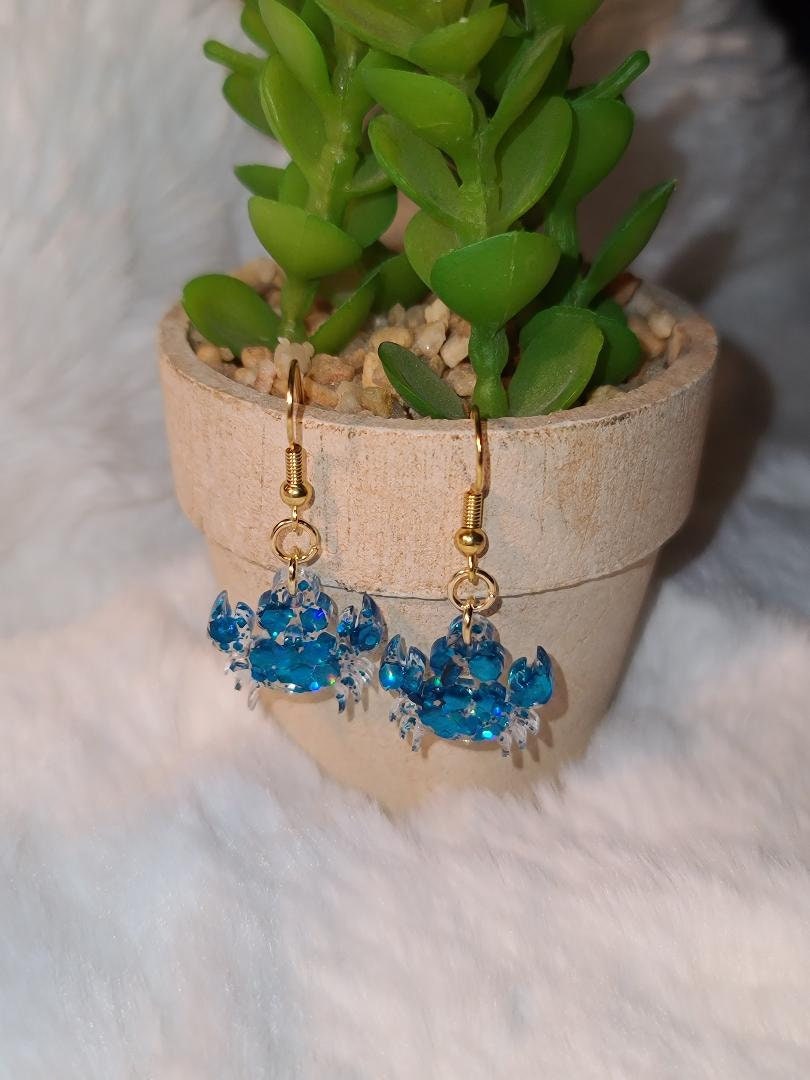 Blue Glitter Crab earrings