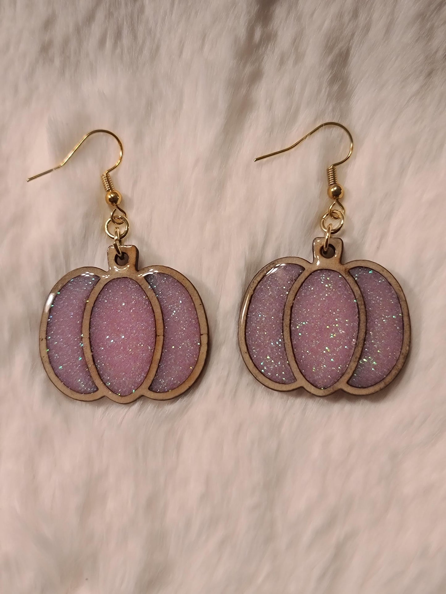 Pink wooden pumpkin earrings