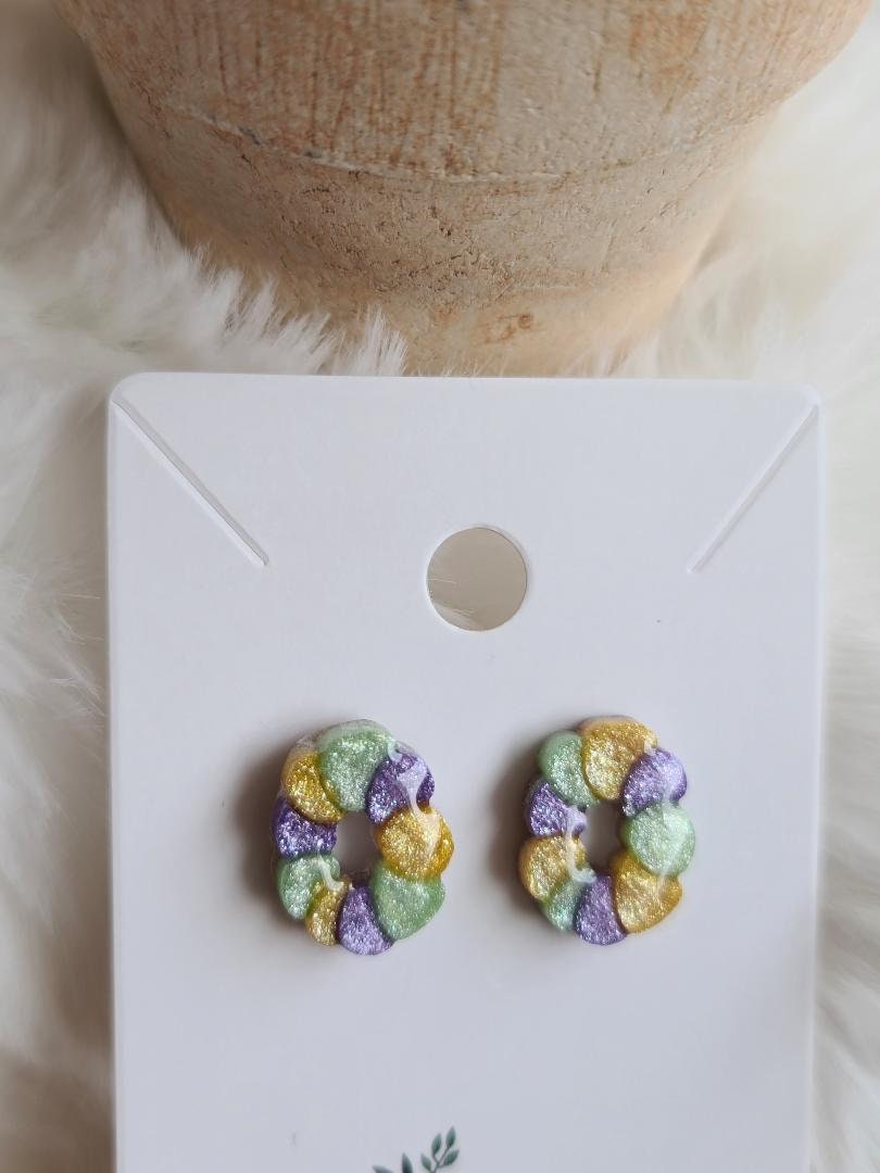 Mardi Gras King Cake Stud Earrings