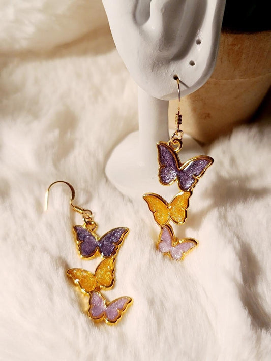 Purple and Gold Butterfly Earrings