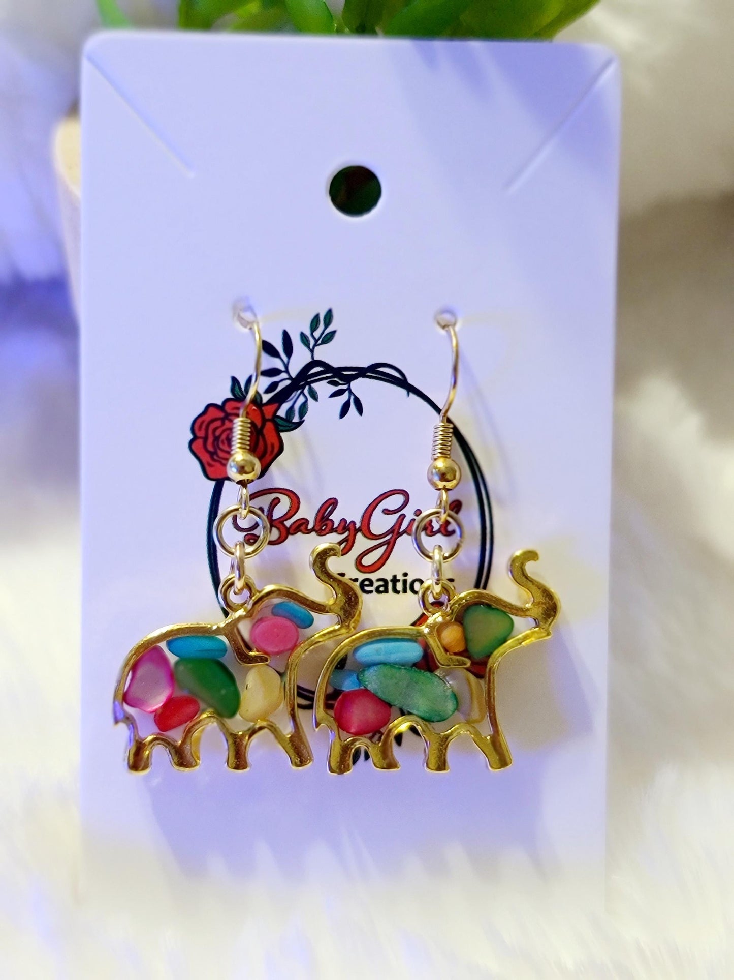 Multi-color stone Elephant Earrings