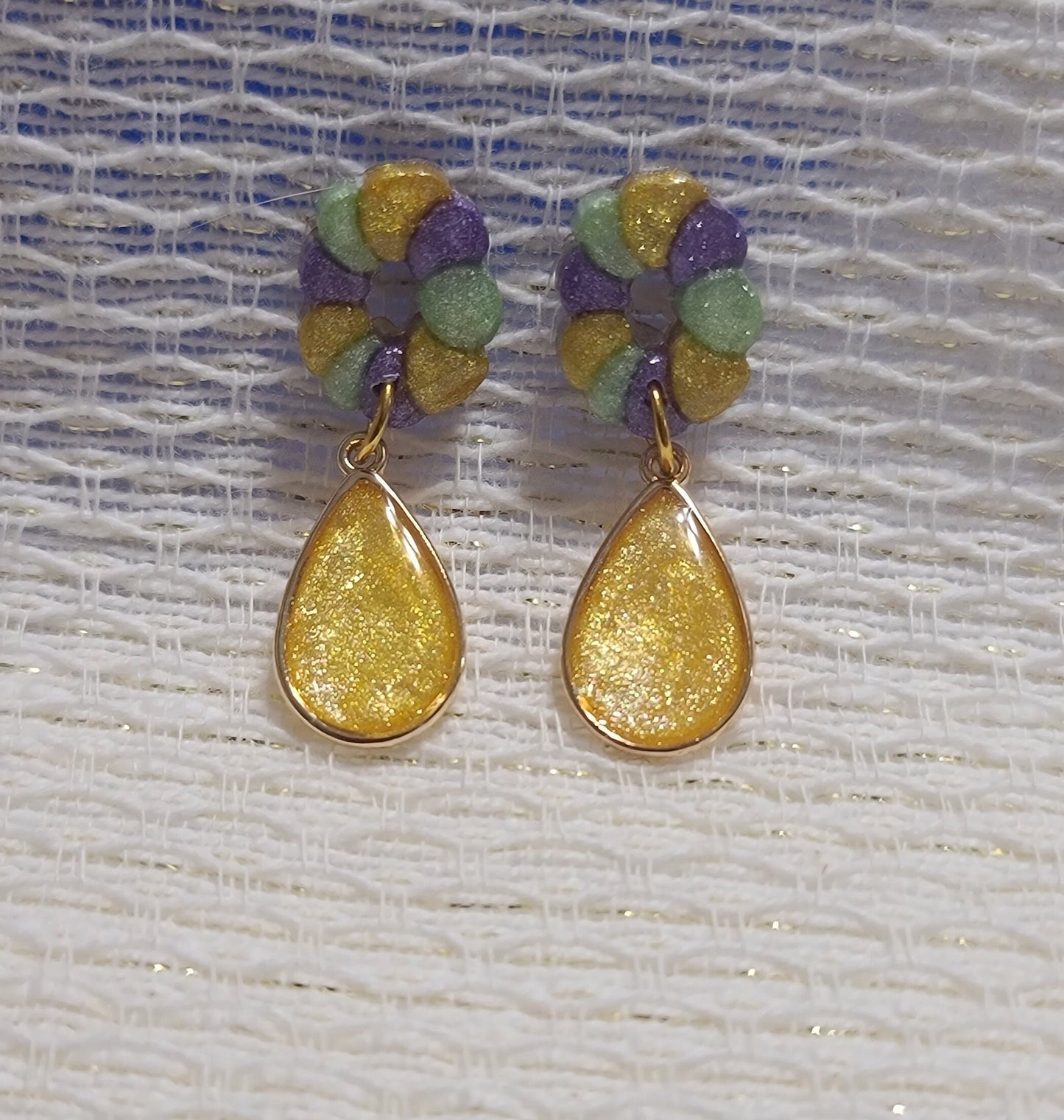 Mardi Gras King Cake Pendant Earrings