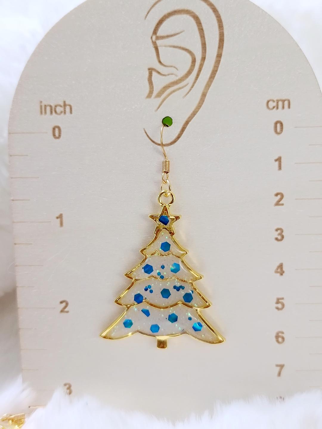 White Christmas Tree Resin Earrings