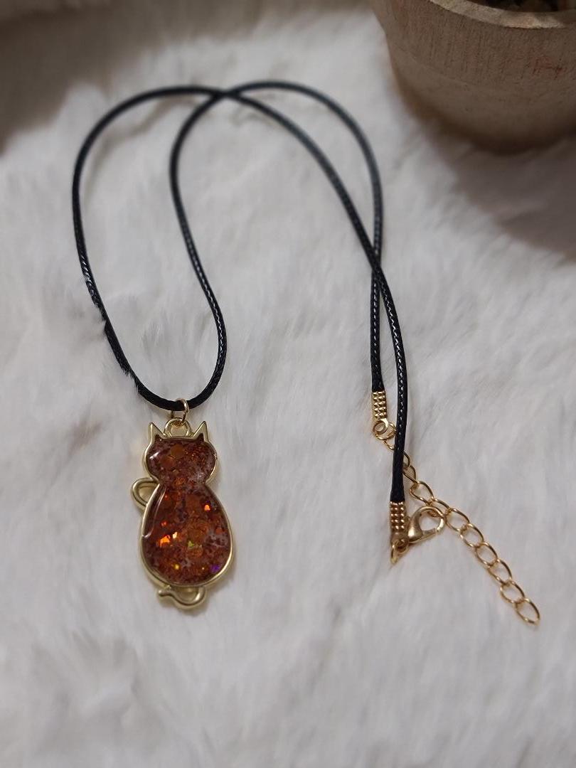 Orange Glitter Cat Necklace