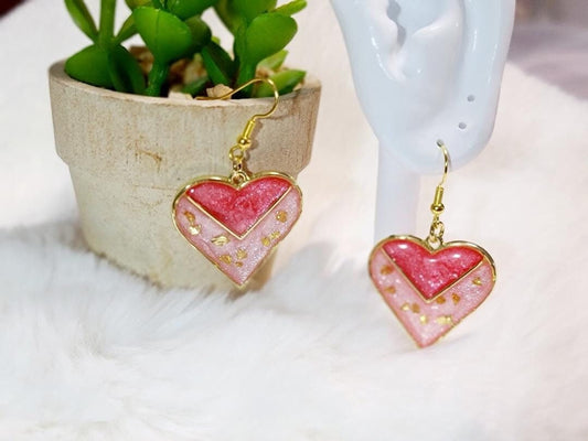 Red Pink Heart Earrings