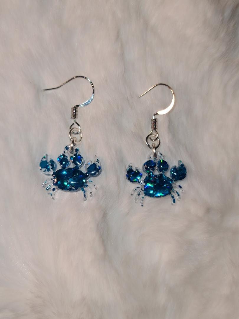Blue Glitter Crab earrings