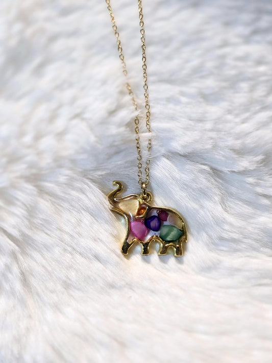 Multi-color stone Elephant necklace