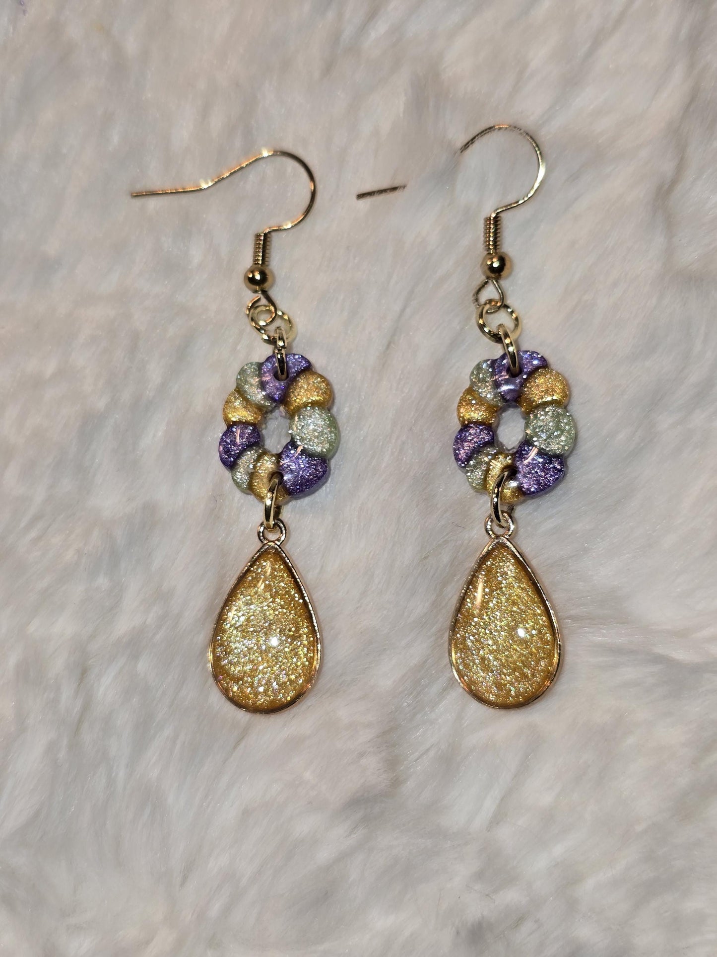 Mardi Gras King Cake teardrop Pendent Earrings