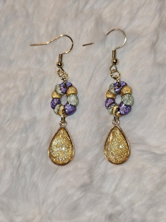 Mardi Gras King Cake teardrop Pendent Earrings